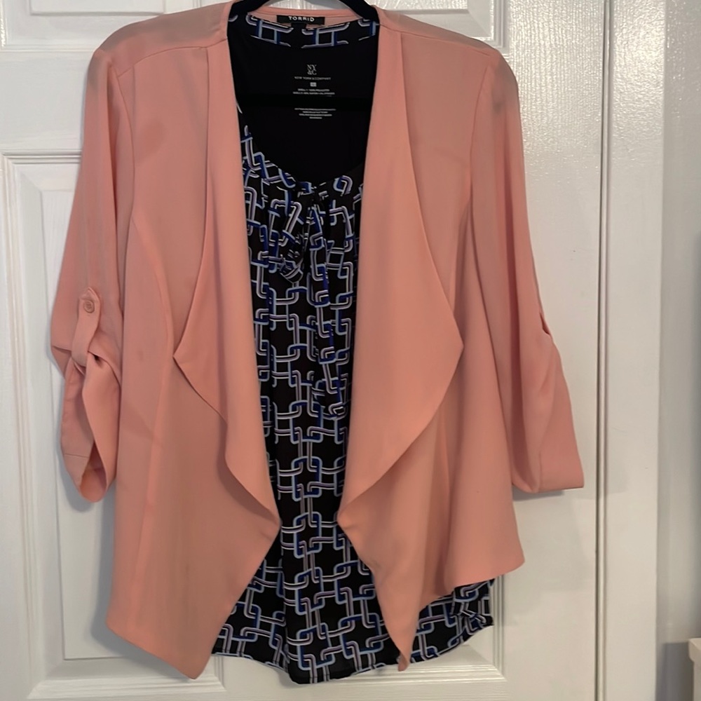 New York and Company size large blouse, and Torrid light weight size one blazer